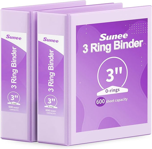 SUNEE 3 Ring Binder 1 Inch 2 Pack, Clear View Binder Three Ring PVC-Free (Fit 8.5x11 Inches) for School or Office Supplies, Purple