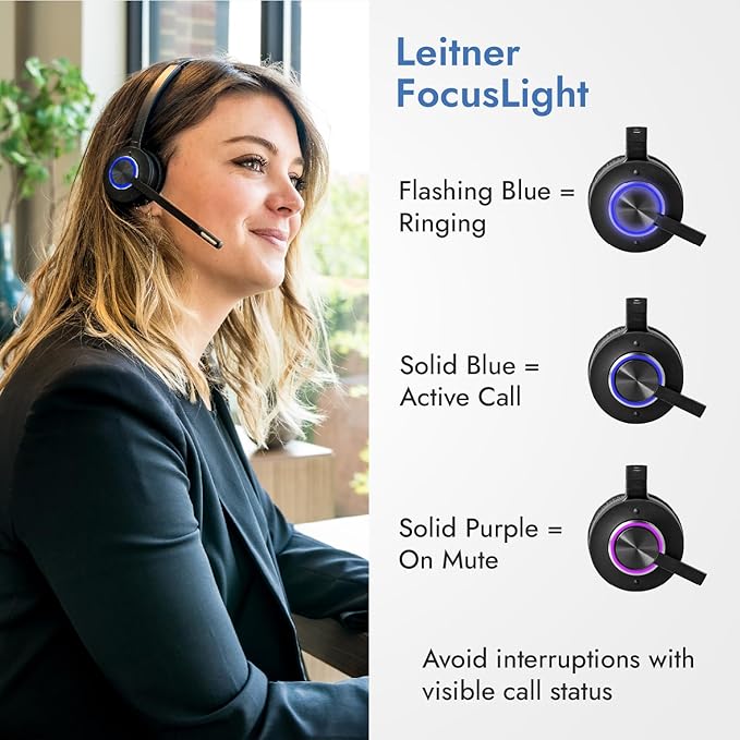 Leitner LH570 2-in-1 Wireless Office Headset with Mic - Computer & Telephone Headset (DECT Headset, not Bluetooth) - 5 Year Warranty - Phone Headsets for Office Phones