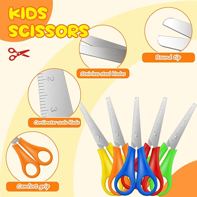 120 Pcs Kids Scissors, 5'' Blunt Tip Safety Scissors, Stainless Steel, Practical Style, School & Crafting