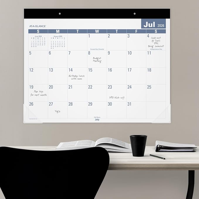 AT-A-GLANCE Desk Calendar 2026-2027 Planning Pad, Academic 12-Month July-June, Monthly, 21-3/4" x 17" Standard, Easy-to-Read, Unruled Daily Blocks (SKLPAY32)