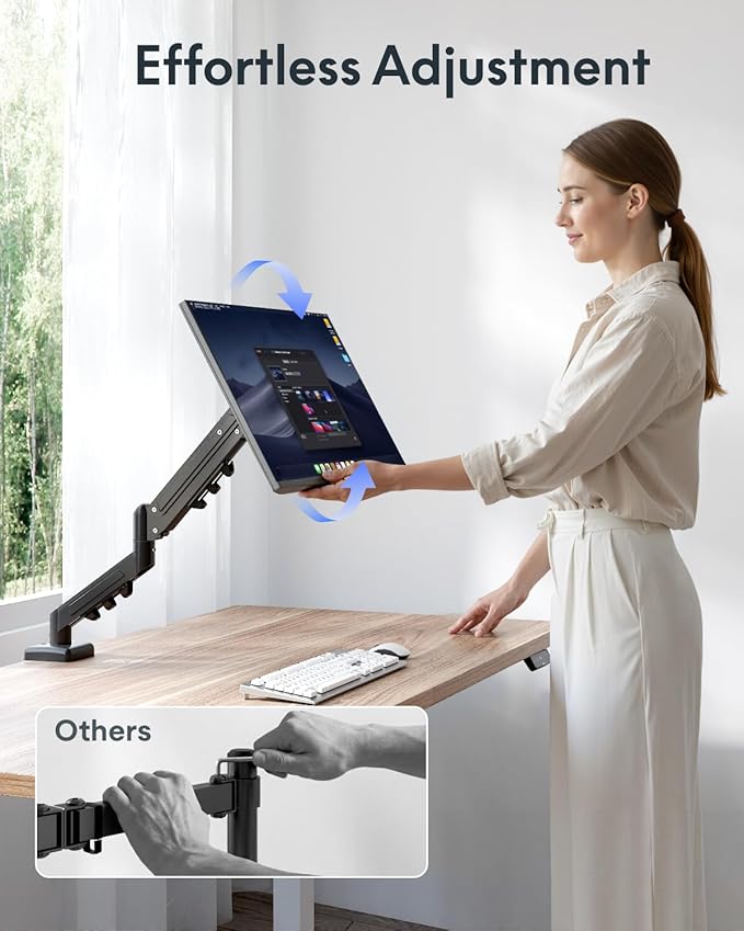 FLEXISPOT EN2 55''x28'' Standing Desk with Monitor Mount Bundle, 1" Thick One-Piece Desktop, Fully Adjustable Single Monitor Arm with Cable Management, Bundle for Office, Gaming & Study, Rustic Brown