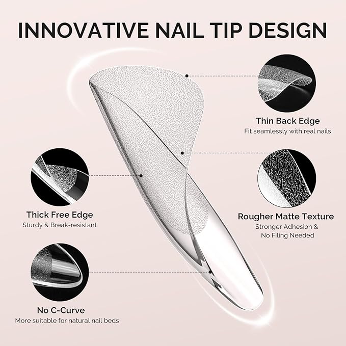 MelodySusie Long Square X Nail Tips - 288Pcs 12 Sizes Clear Acrylic, Half Matte Full Cover Press on Nails for DIY Extension & Salon Use,Pre-Shaped for Long-Lasting Manicure