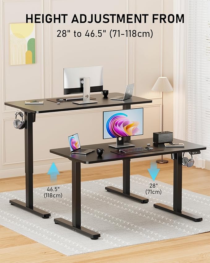 Standing Desk, Small Height Adjustable Electric Stand up Desk, 40" x 24" Sit Stand Computer Home Office Desk with Splice Board, Black Frame/Black Top