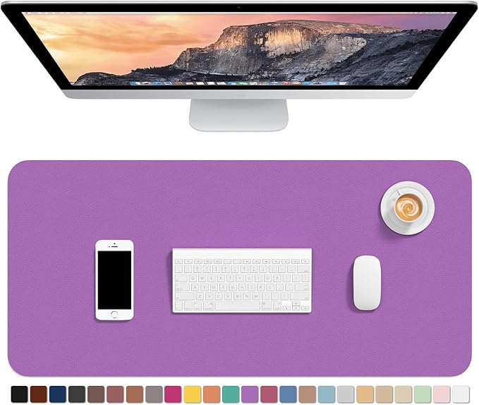 Hsurbtra Desk Pad, 30" x 14" PU Leather Desk Mat, XL Extended Mouse Pad, Waterproof Desktop Blotter Protector, Non-Slip Ultra Thin Large Laptop Keyboard Writing Mat for Office Home, Purple