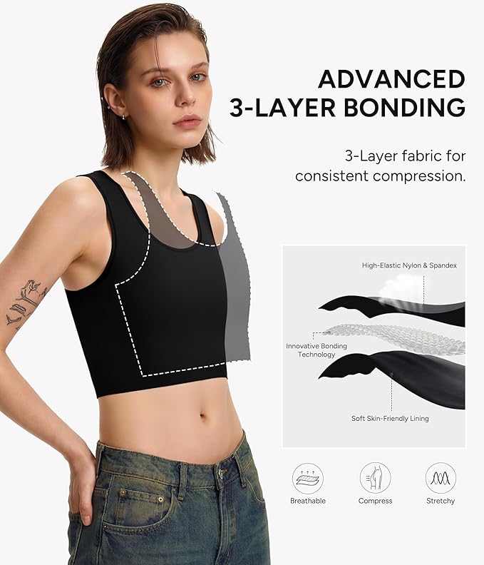 Nebility Chest Binder Transgender Ftm Binder Bra Compression Vest Tank Tops | Compression tank top has a double-layer panel for even compression. Metal-free pullover suits daily wear, theater, or cosplay