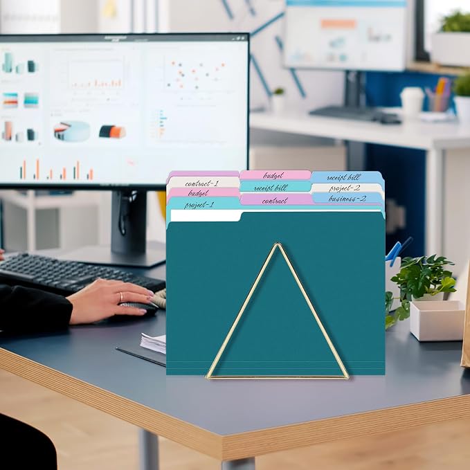 SUNEE File Folders Letter Size Vintage Colors, 100 Pack Manilla Folders 8.5 x 11 1/3-Cut Tabs, Colored File Folders Office Home School for Documents Files Paper