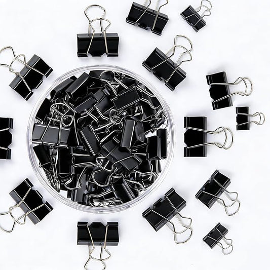 Binder Clips Assorted Sizes, Durable Metal Binder Clips for Office, Cute Desk Supplies for Teachers Student (60, Black)