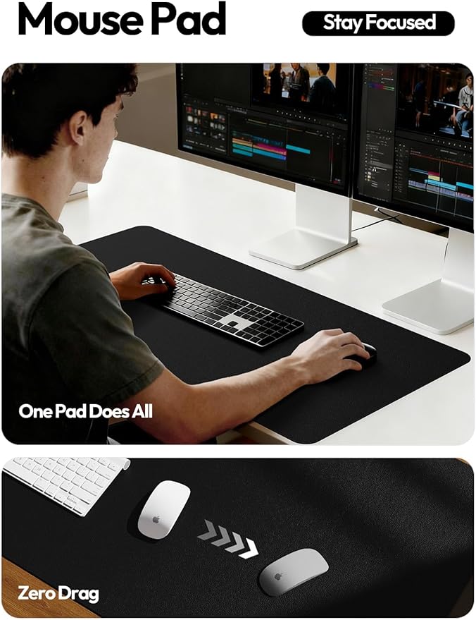 YSAGi Leather Desk Pad Protector, Office Desk Mat, Large Mouse Pad, Non-Slip PU Leather Desk Blotter, Laptop Desk Pad, Waterproof Desk Writing Pad for Office and Home (Black,55" x 17.2")