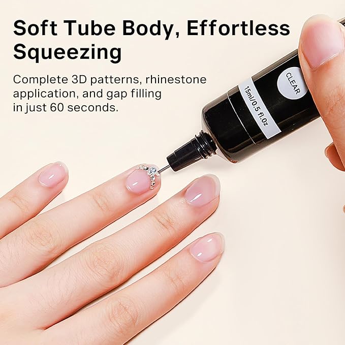 MIZHSE Clear Builder Gel for Nails, 2Pcs 15mL 7 in 1 Needle Tube Builder Gel for Nail Apex and Strengthener Thickening Extension Rhinestone Nail Glue for Beginners & Nail Art DIY Christmas Manicure