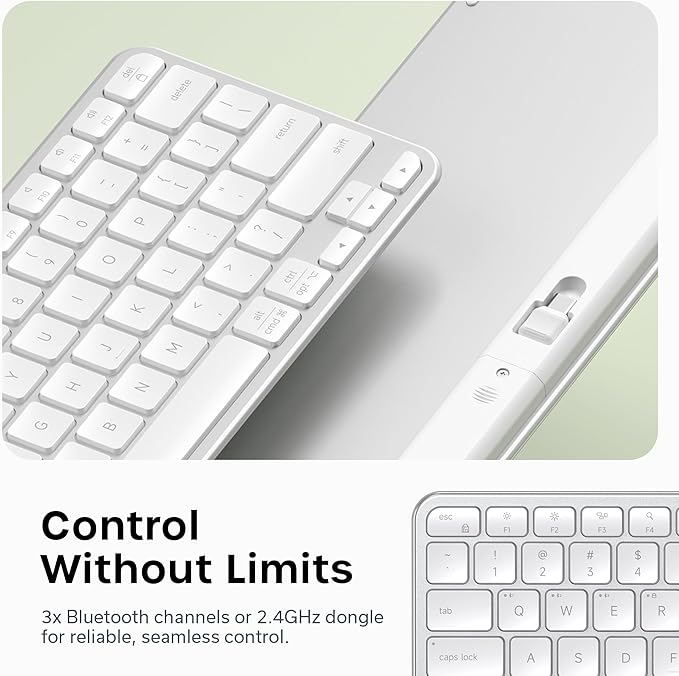 Satechi Slim EX1 Wireless Keyboard, Compact Keyboard for Mac, Windows, Android, Multi-Device 4-in-1 Connectivity (3X Bluetooth + 2.4GHz), Instant OS Remap, USB-C Rechargeable Battery, Silver