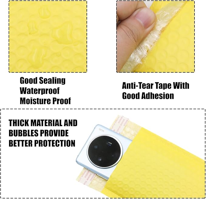 5x7 Inch Self Seal Adhesive Poly Bubble Mailers 10 Pcs Yellow Waterproof Shipping Bags for Mailing Packaging