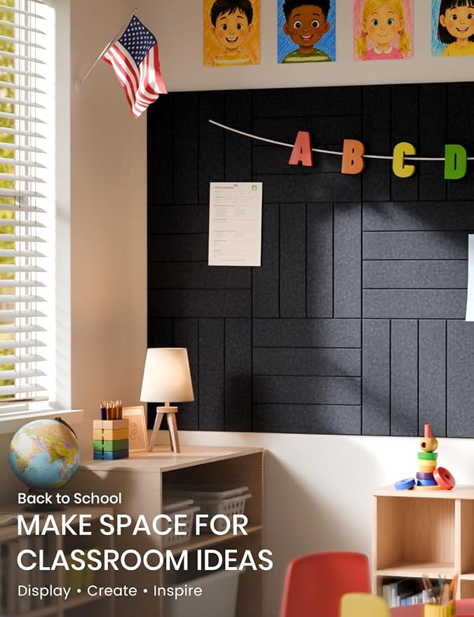 Fluxynara 36" x 24" Large Felt Bulletin Board, Navy Blue | 6 Pack Cork Board Alternative with 30 Safe Adhesive Tabs, Felt Pin Boards for Wall Decor, Home, Office, Classroom, Dorm