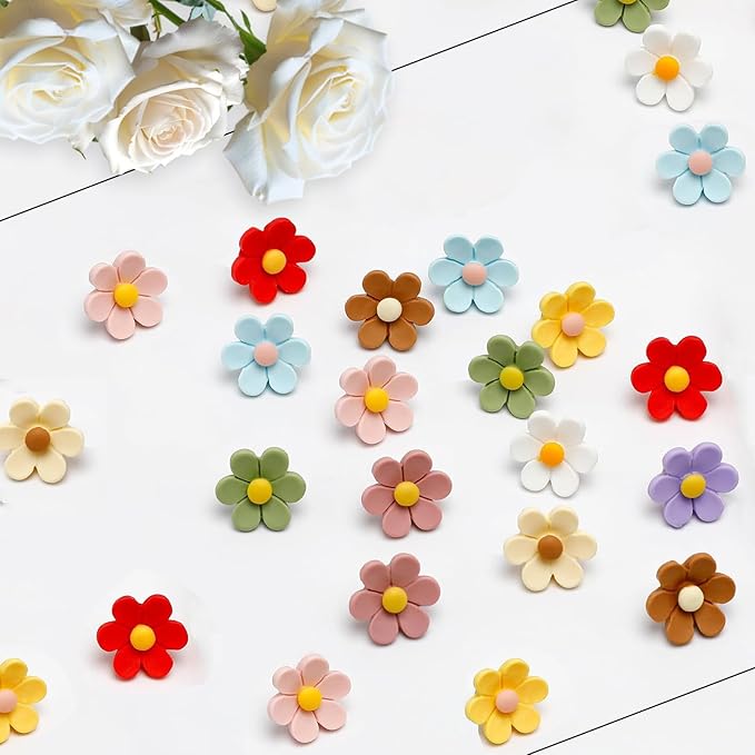 Flower Push Pins - 50 Pcs Cute Decorative Colorful Floral Thumb Tacks for Cork Board Wall Bulletin Board Travel Map Photo Home Office Supplies Accessories
