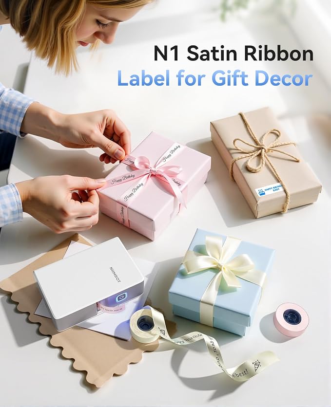 NIIMBOT N1 Label Maker with Tape, Portable Bluetooth Label Printer, White | Support Color Ribbon Printing, Mini Sticker Labeler Rechargeable for Home Office Small Business Outdoor Storage
