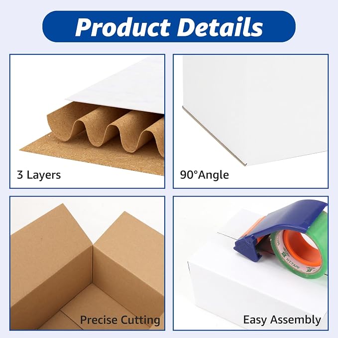 CRUGLA Assorted Sizes Shipping Boxes 30 Pack (8x8x8, 6x6x6, 5x5x5), White Corrugated Cardboard Mailers, Each 10 PCS Small Boxes for Small Business Packaging, Shipping & Storage