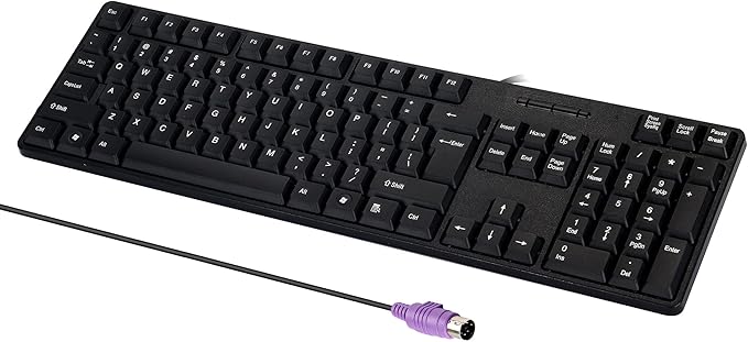 MCSaite Wired PS2 104 Keys Computer Keyboard with Stands,Black,Waterproof - US Layout Compatible for Windows, PC, Laptop