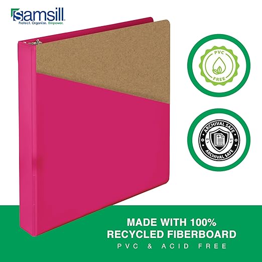 Samsill Durable 1 Inch Binder, D Ring Binder, Customizable Clear View Cover, Magenta, Holds 225 Pages