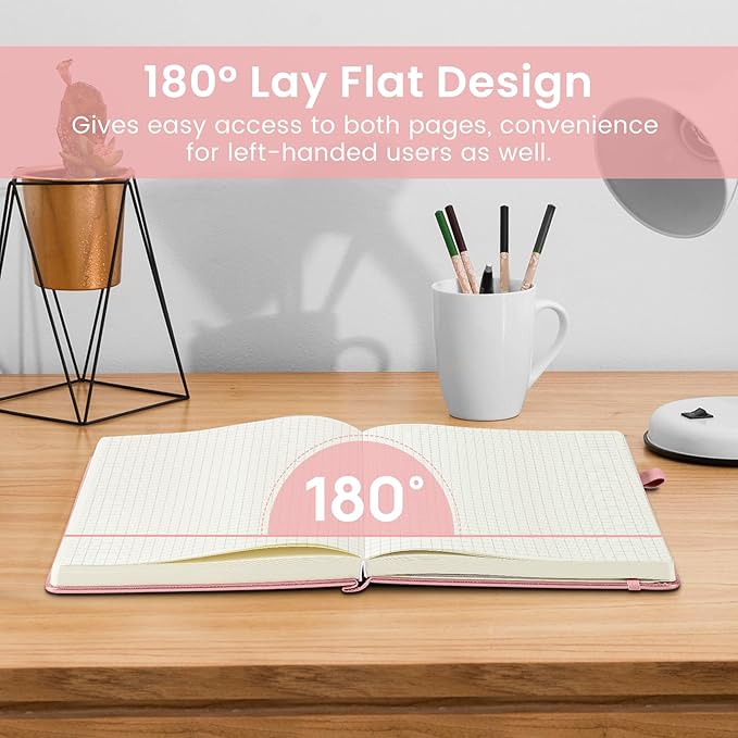 Taja Graph Journal Notebook for Women & Men, Hardcover Leather Journal for Writing, A5 Graph Paper Notebook for Planning & Tracking, Perfect for Office School Home Supplies, Pink