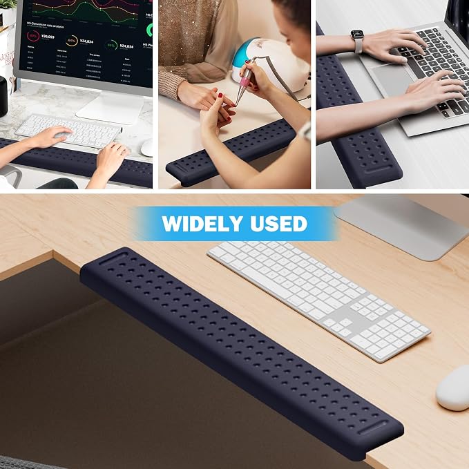 Leolee L-Shaped Desk Long Wrist Rest Elbow 60CM, Deep Blue Arm Rest | Memory Foam, Non-Slip Base, Ergonomic Desk Edge Cushion, Wrist Support for Computer Keyboard, Typing, Office, Home