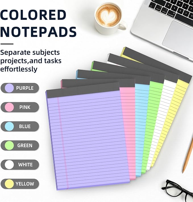 24 Pack Colored Legal Pads 8.5 x 11 Wide Ruled Note Pads 8.5 x 11 Notepads | Writing Pads with Sturdy White Back, 30 Sheets Per Notepad, Multicolor PerforatedLined Paper for Home School Office Supplies