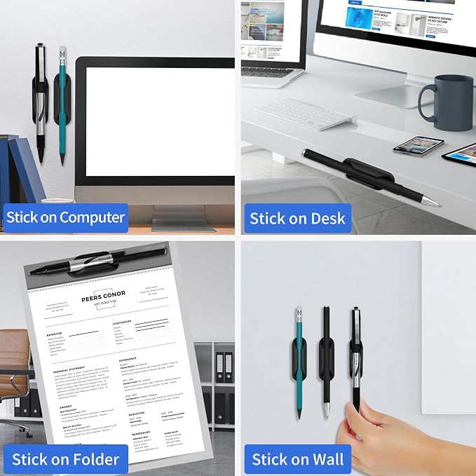 6 Pcs Adhesive Pencil Holders for Desk,Pen Organizer for Office Home | Silicone Pen Holder,Upgraded Sticky Pads,Perfect for teachers, classrooms, offices & home