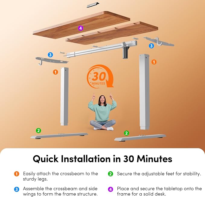 FEZIBO Standing Desk 63 × 28 Inch Electric Height Adjustable, Light Rustic | Sit and Stand Up Adjustable Desk, Home Office Computer Desk with 3 Customizable Memory Presets