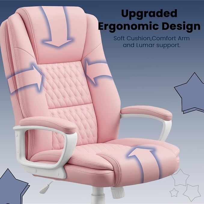 Leather Office Desk Chair,Ergonomic Office Chair with Lumbar Support,Computer Chair,Executive Leather Chair with Padded Flip-up Arm,Adjustable Armrests, Black,275LBS