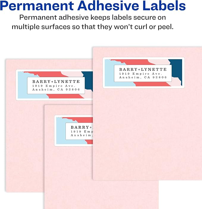 Avery® Mailing Address Labels, Inkjet Printers, 10,000 Labels, 1/2 x 1-3/4, Permanent Adhesive, Easy Peel® (5 Packs 8167)