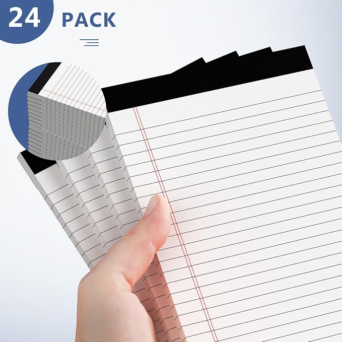 Nichela 24 Pack of Note Pads 5" x 8" Legal Pads 30 Sheets Notepad College Ruled Small Writing Pads Perforated Pages Paper Pads 80GSM Heavyweight Paper Note Pads for Home, Office, or School