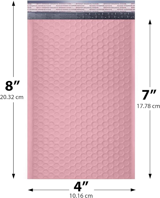 Light Pink Bubble Mailers 4x8, Poly Padded Envelopes #000, 1000 Pack | Fits Trading & Sports Cards, Self-Seal Closure, Cushioned Protection, Water-Resistant Poly, Bulk Pack