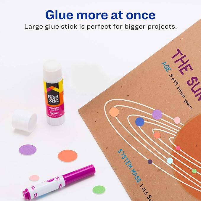 Avery Glue Stick White, Washable, 1.27 oz. Permanent Glue Stic, 12pk (00196)