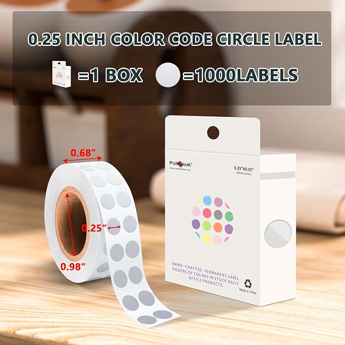 PARLAIM 1/4 Inch Circle Sticker Labels,1000 Stickers Round Color Coding Circle Dots Stickers, Adhesive Roll Dot Label for Inventory Organize, File Classification(Silver)