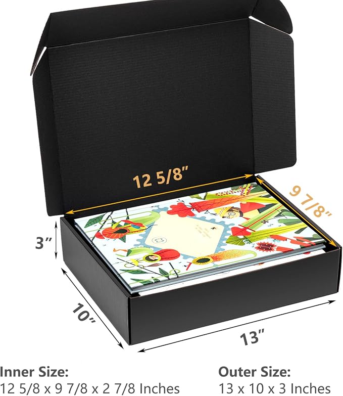 Timirog Shipping Boxes 13x10x3 Inches 20 Pack Black Corrugated Cardboard Mailing Box for Small Business, Tab Locking Literature Mailer Packaging Supplies for Packing Book Gifts Craft | Mailing Box for Small Business, Tab Locking Literature Mailer Packa...