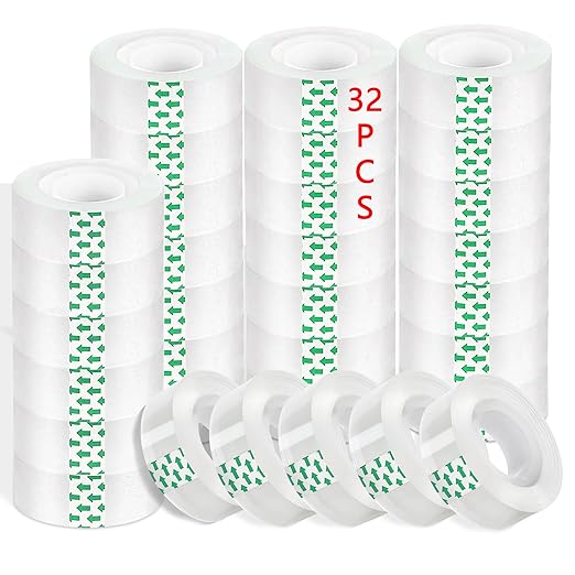32 Pack Transparent Tape Refills, 3/4-Inch x 1000 inch Clear Tape, 1 inch Core, Clear Tape Refill Rolls for Gift Wrapping, Home, School Office Supplies