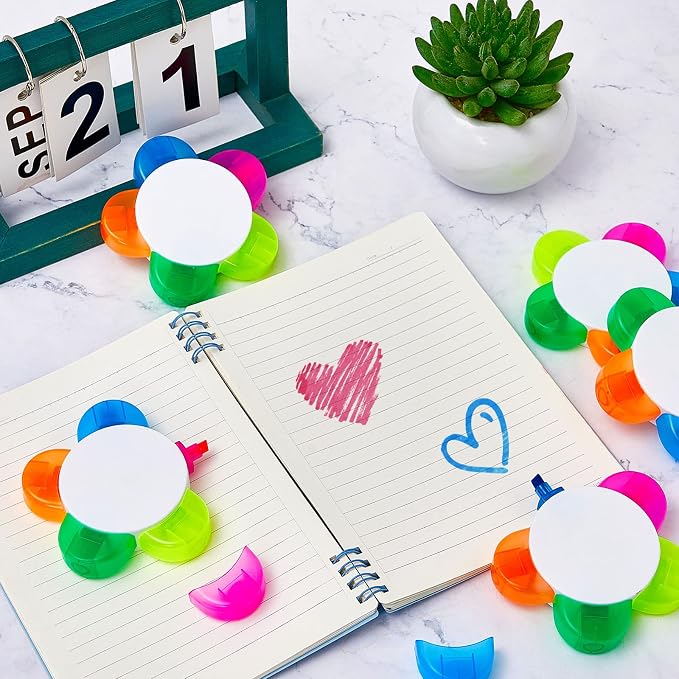 Outus 200 Pieces Petals Highlighters Assorted Colors 5 in 1, Back to School | Flower Shape Watercolor Fluorescent Pens, for Office School Stationery Aesthetic Supplies, 5 Colors