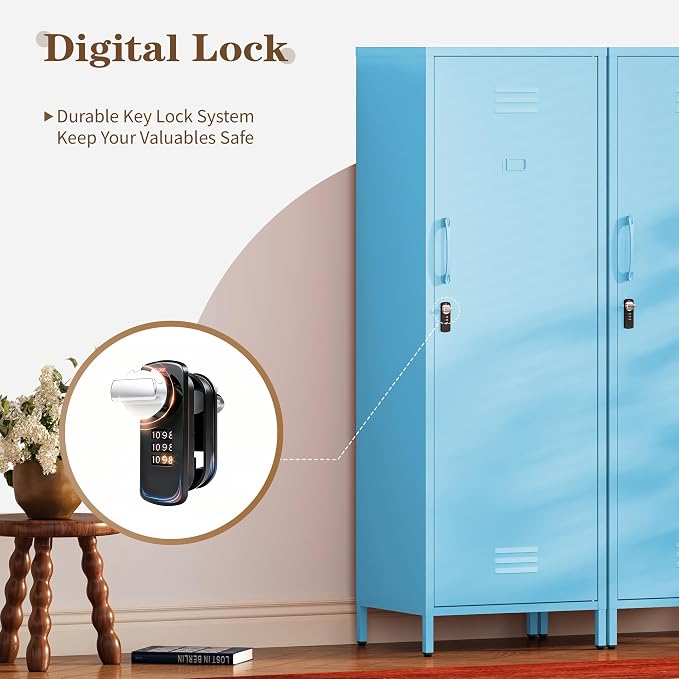 Metal Locker Storage Cabinets 59.06"H Sky Blue Locking File Cabinets Kitchen Food Pantry Cabinet with 2 Doors and Shelves for Dining Room, Living Room,Bathroom Office,Home,Garage, Gym, School