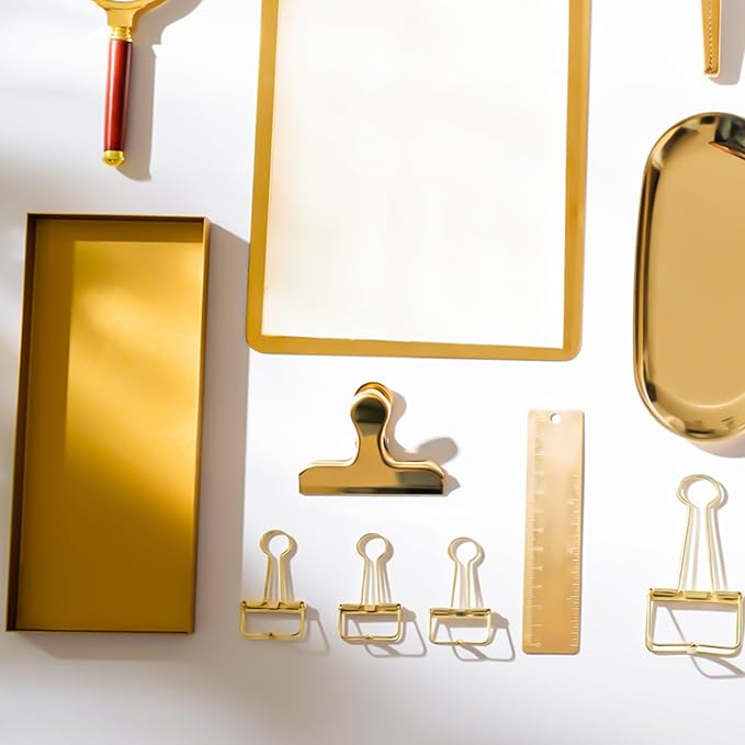 2Pcs Gold Chip Clips, 3 Inch Wide Stainless Steel Brass Notebook T Clip, Heavy Duty Food Bag Clamp, Vintage Retro Hinge File Bill Holder Sealing Air Tight Clips Modern Kitchen Office Accessories