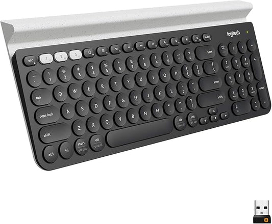 Logitech K780 Multi-Device Wireless Keyboard for Computer, Phone and Tablet – Flow Cross-Computer Control Compatible - Speckles, White