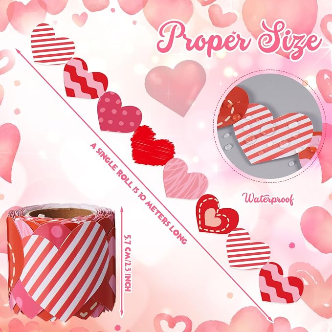 32.8 Ft Heart Bulletin Board Border Valentine Scalloped Trim Decor | Red Pink Hearts for Classroom Office, Fiesta Bulletin Trim, Mother's Day Wedding Party, Scalloped Paper Border