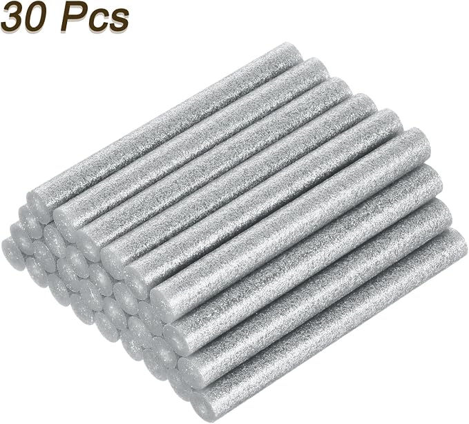 uxcell 30pcs Mini Hot Glue Gun Sticks 4-inch x 0.43-inch High Sticky Large Hot Glue Sticks for Glue Gun, Glitter Silver