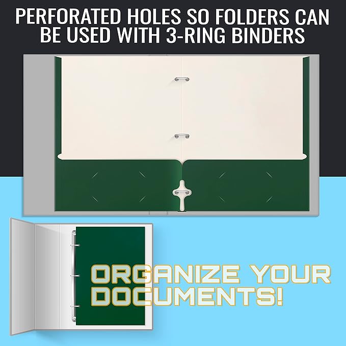 Better Office Products Two Pocket Portfolio Folders, 50-Pack, Dark Green, Letter Size Paper Folders, 50 Pieces, Hunter Green