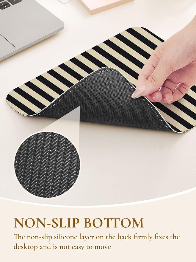 Square Cute Striped Mouse Pad with Stitched Edge, Premium Waterproof Cloth Aesthetic Small Stripe Mouse Mat, Non-Slip Rubber Base Funny Mousepad Desk Accessories,Striped Black Grey