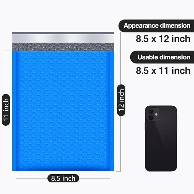 UCGOU Bubble Mailers 8.5x12 Inch 40 Pack Usable Size 8.5x11 Inch Blue Padded Envelopes Medium Waterproof Packaging Bags for Shipping Self Seal Strong Adhesive Envelopes for Jewelry Makeup Supplies