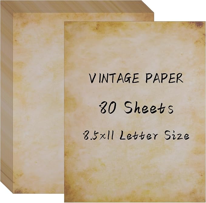 80 Sheets Vintage Paper, 8.5" x 11" Letter Size Printer Paper, Antique Stationery for Writing, Double-sided Aged Parchment Paper for Printing, Decorative Old Look for Invites Resume