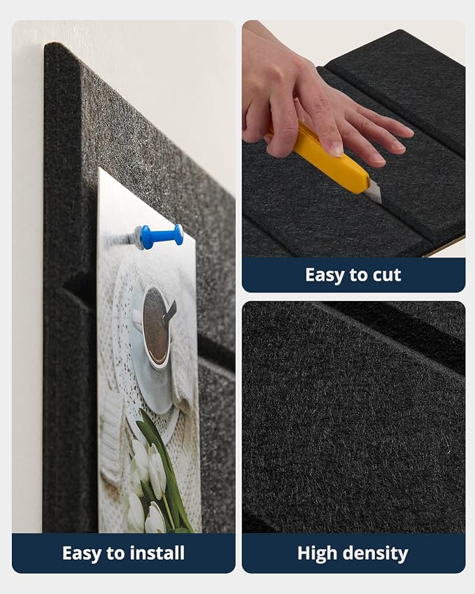 Cork Board, 36''x24'' Felt Bulletin Board with Self Adhesive Black | 6 Pack Cork Boards for Office, Pin Boards For Walls, Use in Bedroom Home Classroom Decor