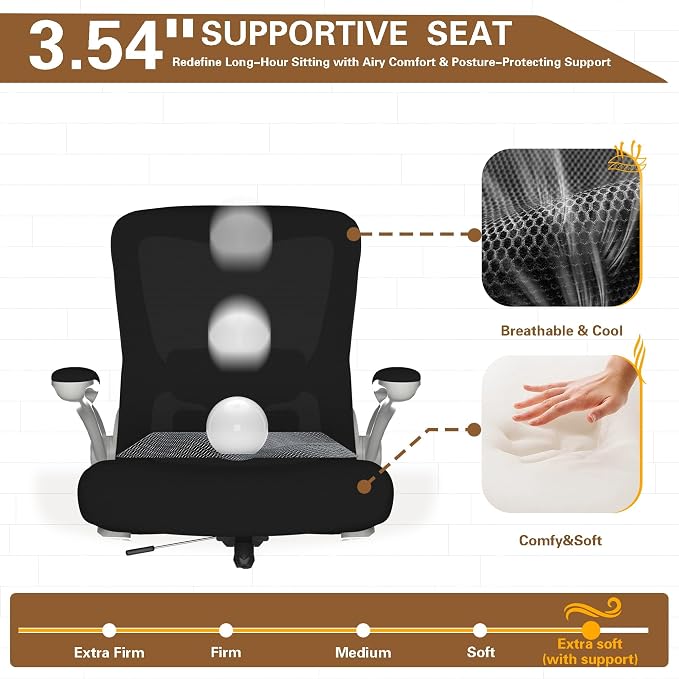 Ergonomic Office Chair for Long Hours, Adjustable Padded Lumbar Support for Lower Back Relief, 330 lb Capacity, Comfortable Computer Desk Chair for Home Office, Work & Study