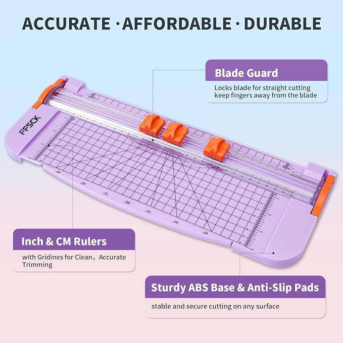 A4 Paper Cutter Slider 12 Inch Paper Trimmer Photo Cutter, Purple | Small Paper Cutter for Classroom Scrapbooking Cutter, Cutter Sliding