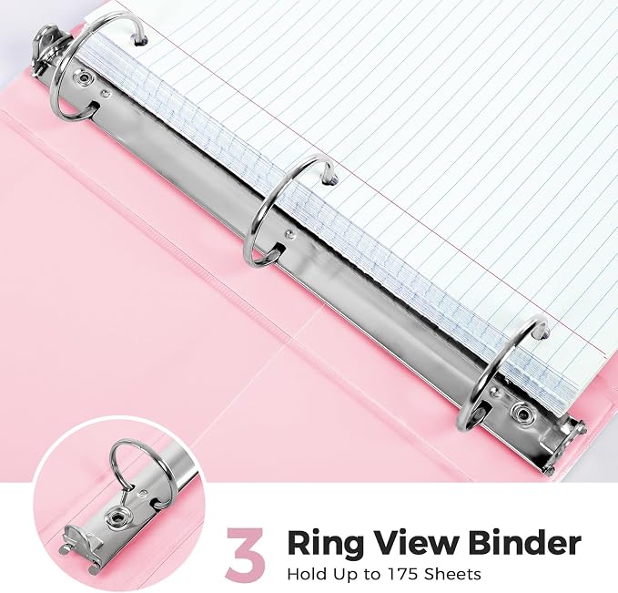 SKYDUE 1 Inch 3 Ring Binder with 8 Tab Dividers & 24 Labels, Pastel Binder Organizer for Letter Size Paper, Aesthetic School Binder for Notes, Documents, Office & Home Organization, Pink