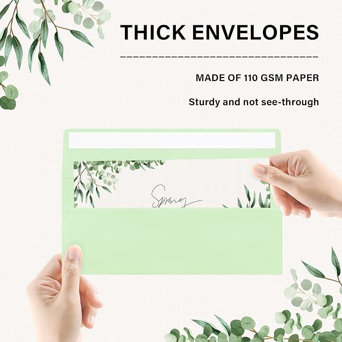 50 Pack #10 Light Green Envelopes Letter Size Self Seal Business Envelopes | Security Mailing Envelopes, 4 1/8 x 9 1/2 Inches