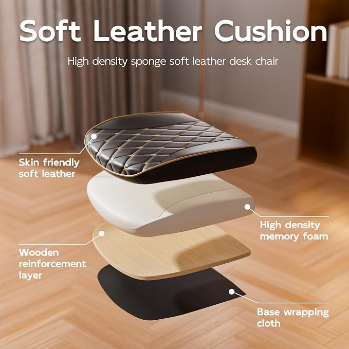 Black Office Chair, Luxury Leather Executive Desk Chair | Elegant Timeless Appeal, Vintage Mid Back Styling with Wheels and Padded Arms, Thick High Density Foam Comfort